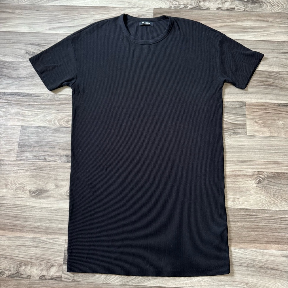 Naadam Modal Cashmere Black Ribbed T-Shirt Dress Size Extra Large